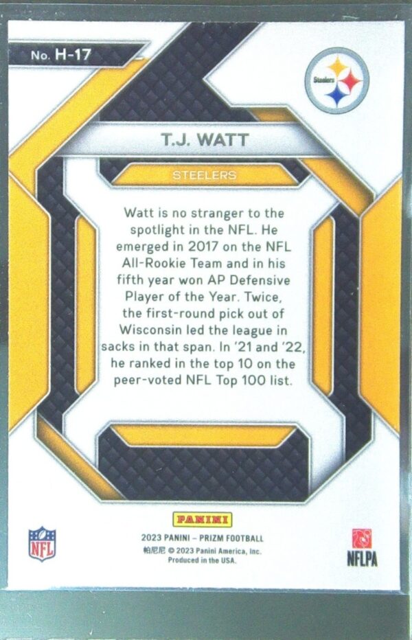 2023 Prizm T.J. Watt #H-17 Steelers Emergent - Image 3