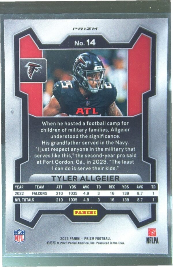 2023 Prizm Tyler Allgeier Orange Lazer #14 Falcons - Image 3