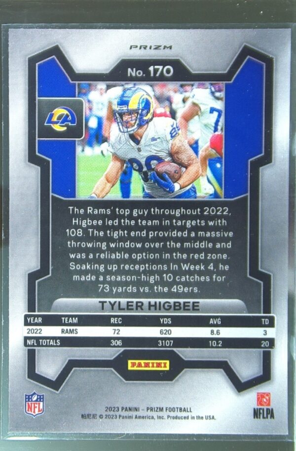 2023 Prizm Tyler Higbee Neon Green Pulsar #170 Rams - Image 3