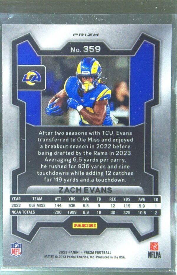 2023 Prizm Zach Evans Green Wave RC #359 Rams - Image 3
