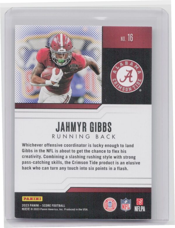 2023 Score Jahmyr Gibbs Protential Rookie RC #16 Alabama Crimson Tide - Image 3