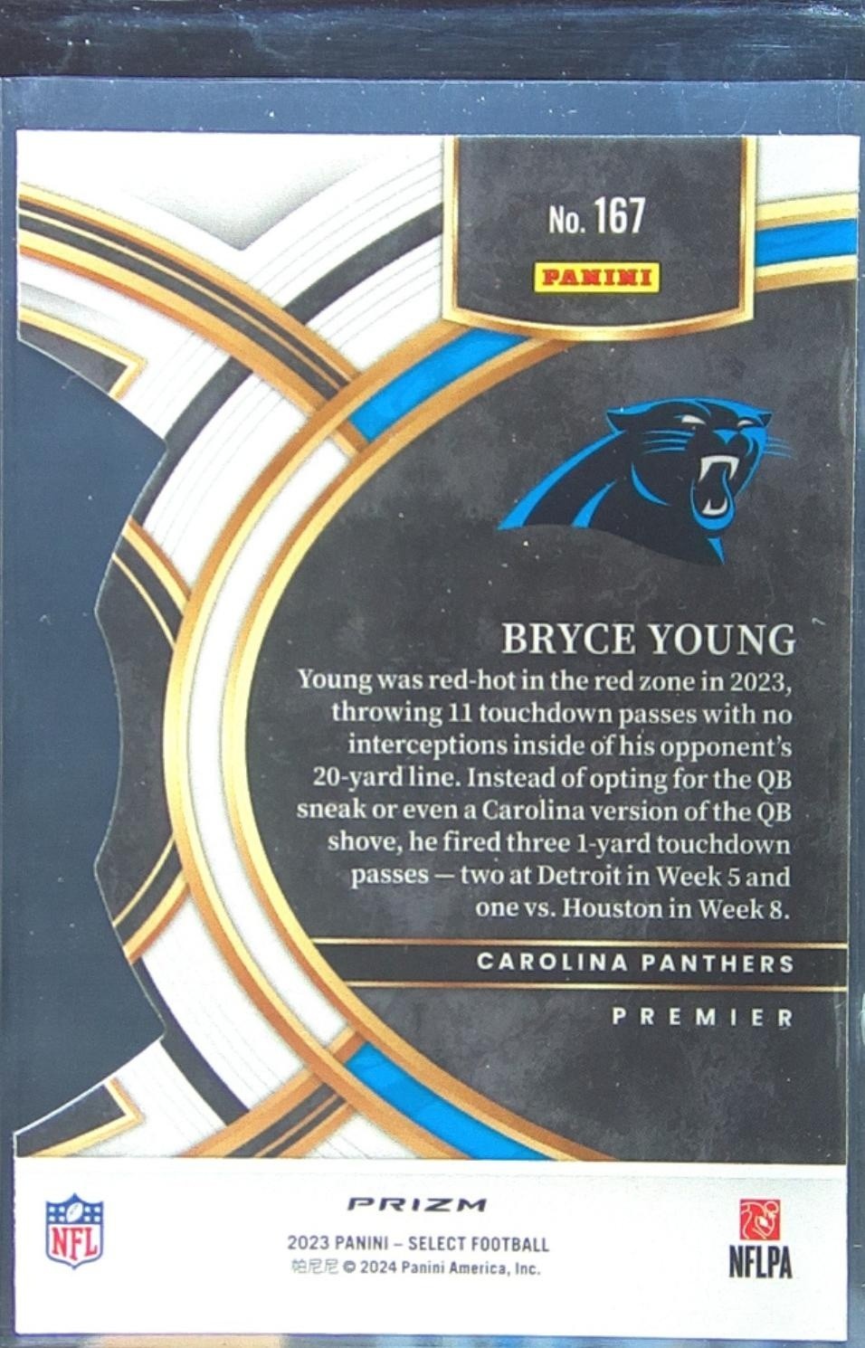 2023 Select Bryce Young Green and Yellow Prizms Die Cuts RC #167 Panthers - Image 3
