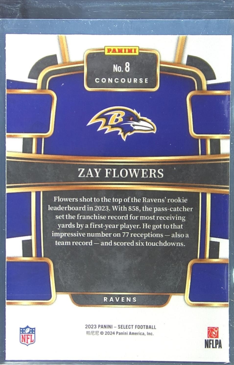 2023 Select Zay Flowers RC #8 Ravens - Image 3