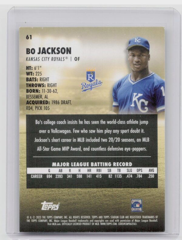 2023 Stadium Club Bo Jackson #61 Royals - Image 3
