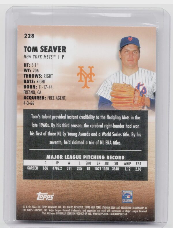 2023 Stadium Club Tom Seaver Sepia #228 Mets - Image 3