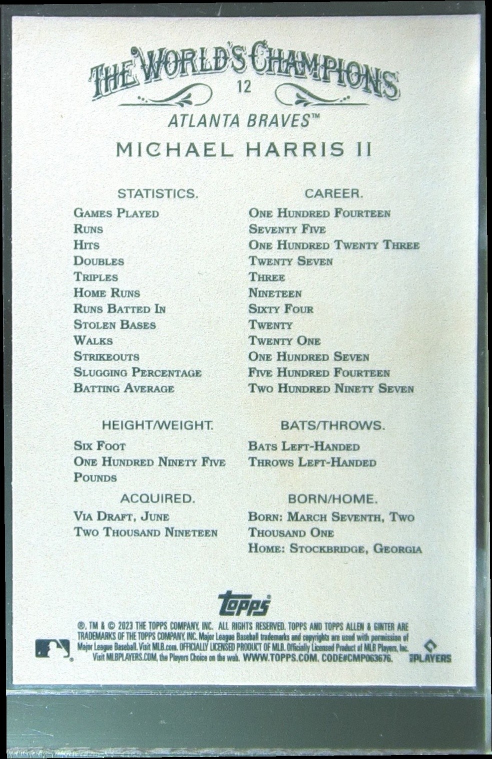 2023 Topps Allen & Ginter Michael Harris II RC #12 Braves - Image 3