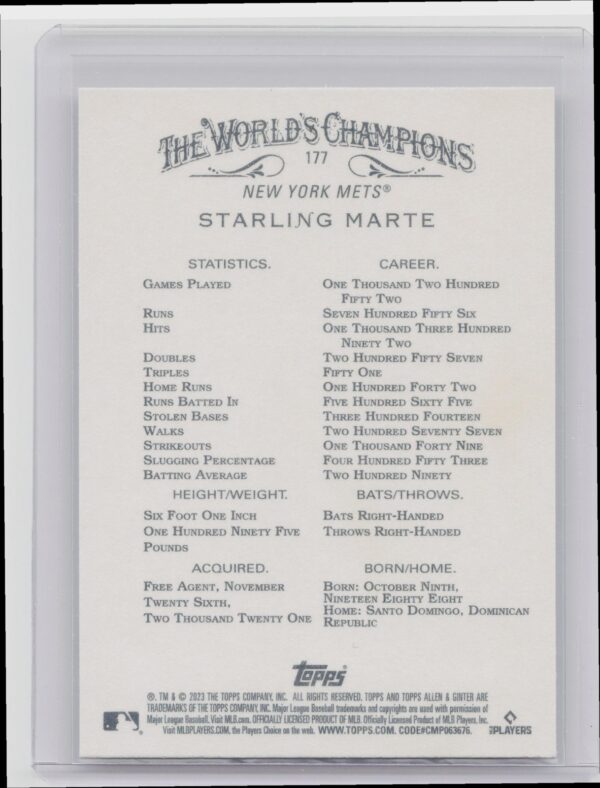 2023 Topps Allen & Ginter Starling Marte Foil Filigree #177 Mets - Image 3