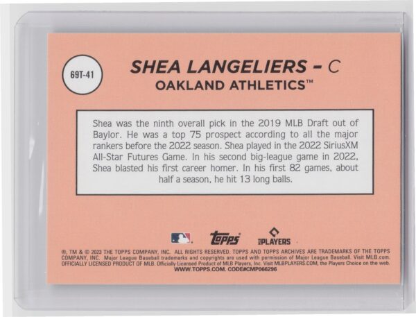 2023 Topps Archives Shea Langeliers #69T-41 Athletics 1969 Topps Single Player F - Image 3