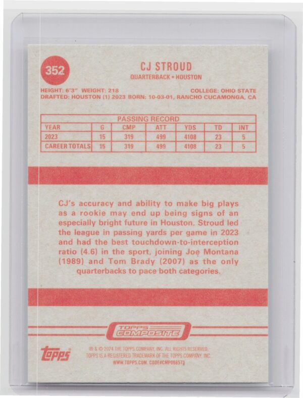 2023 Topps Composite CJ Stroud RC #352 Texans - Image 3