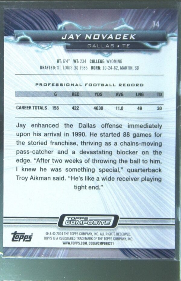 2023 Topps Composite Jay Novacek Resurgence Blue and Orange Spark #74 Cowboys - Image 3