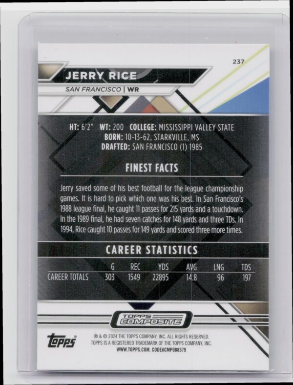 2023 Topps Composite Jerry Rice Topps Finest #237 49ers - Image 3