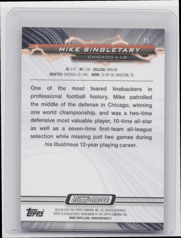 2023 Topps Composite Mike Singletary #71 Bears - Image 3