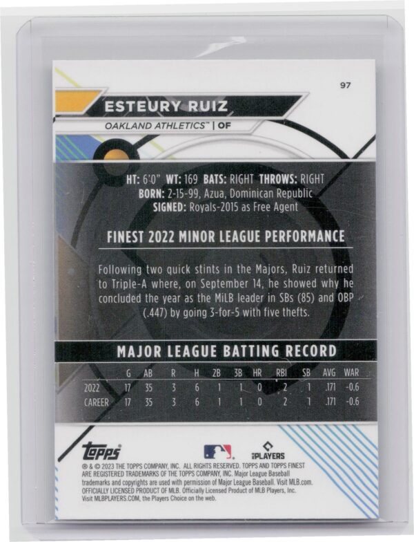 2023 Topps Finest Esteury Ruiz Rookie RC #97 Athletics - Image 3