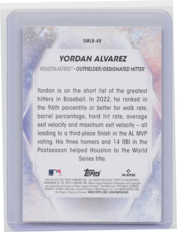 2023 Topps Yordan Alvarez #SMLB-45 Astros Stars of MLB - Image 3