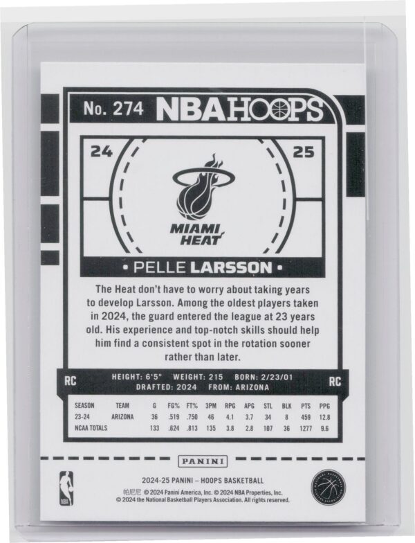 2024-25 Hoops Pelle Larsson RC #274 Heat - Image 3