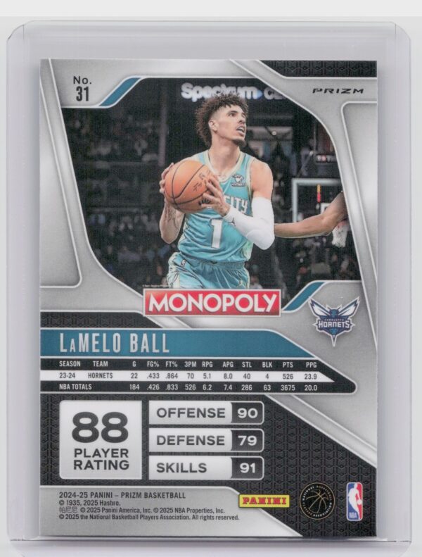 2024-25 Panini Prizm Monopoly LaMelo Ball Red Prizms #31 Hornets - Image 3