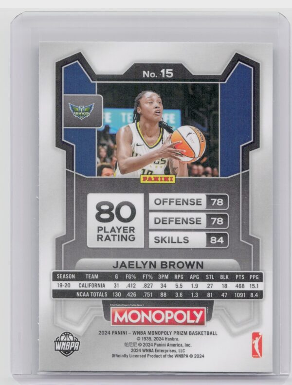 2024-25 Panini Prizm Monopoly WNBA Jaelyn Brown RC 15 Wings - Image 3