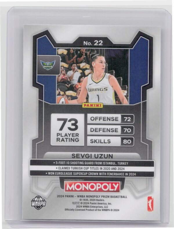2024-25 Panini Prizm Monopoly WNBA Sevgi Uzun RC 22 Wings - Image 3