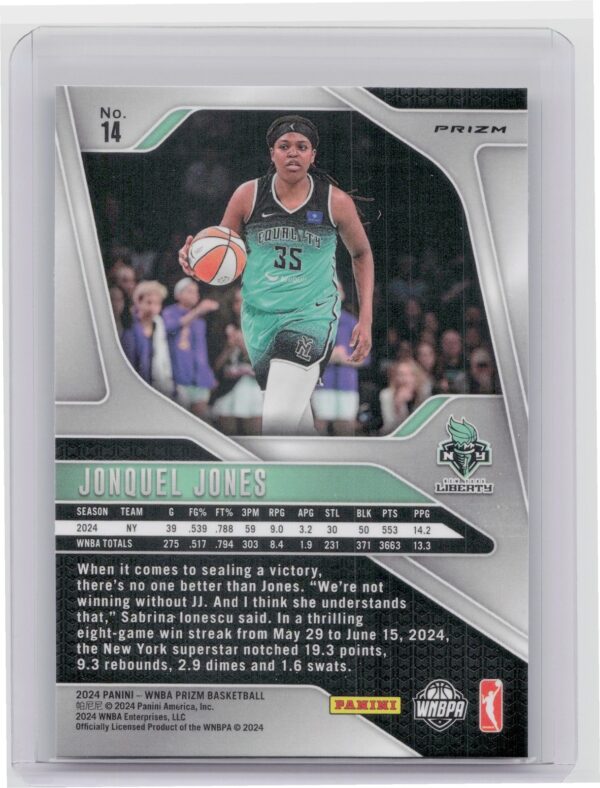 2024-25 Panini Prizm WNBA Jonquel Jones Ice Prizms #14 Liberty - Image 3