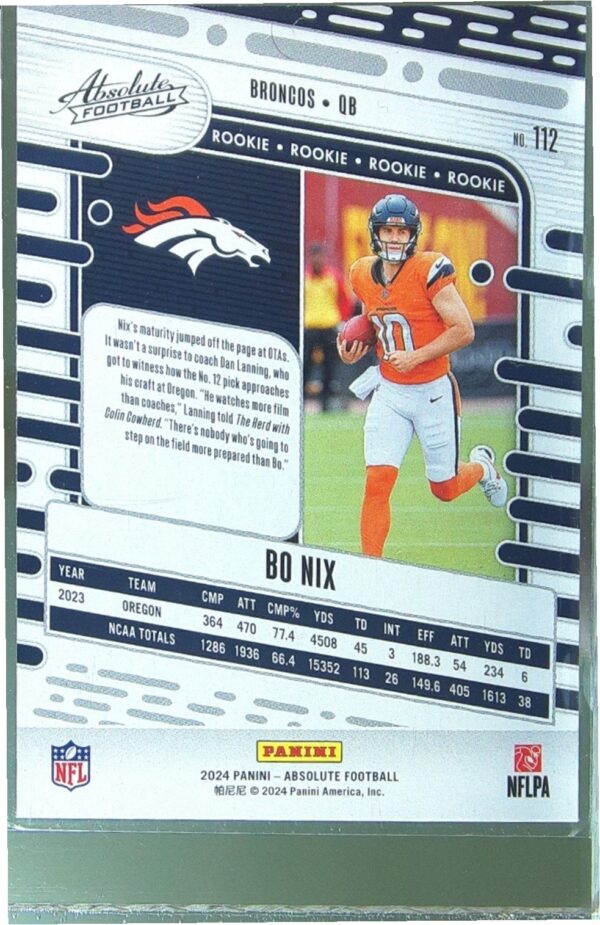 2024 Absolute Bo Nix Retail RC #112 Broncos - Image 3