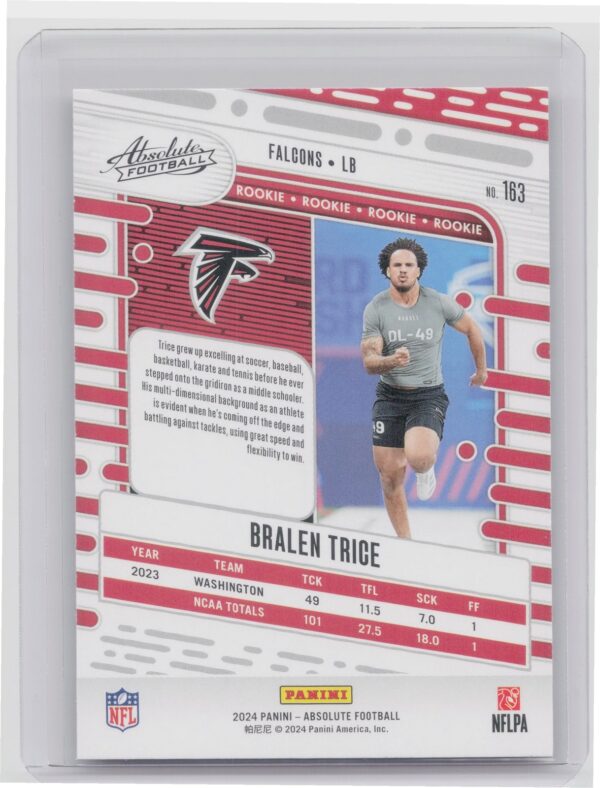 2024 Absolute Bralen Trice Red and Blue RC #163 Falcons - Image 3