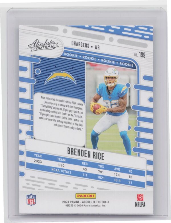 2024 Absolute Brenden Rice Red and Blue RC 199 Chargers - Image 3