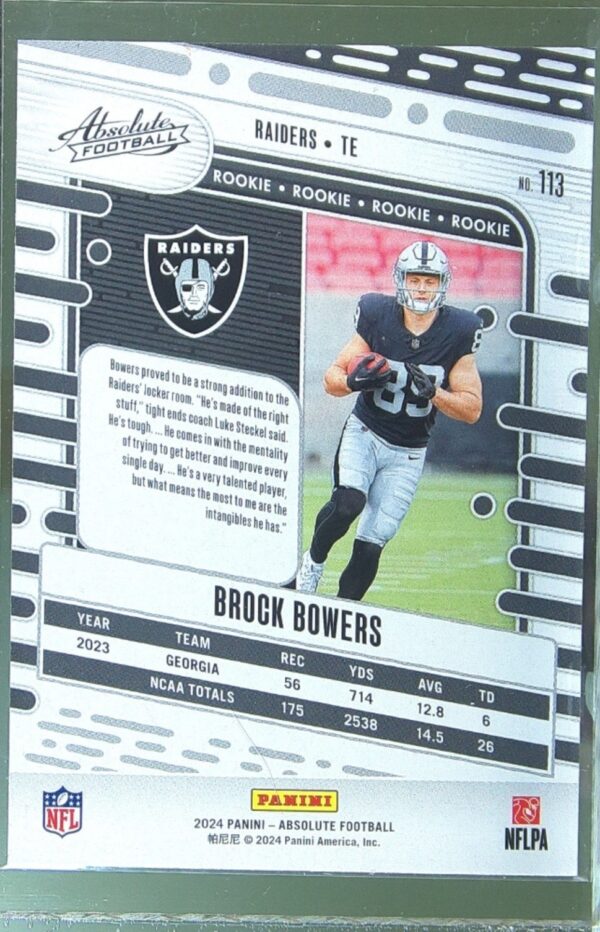 2024 Absolute Brock Bowers Retail RC #113 Raiders - Image 3