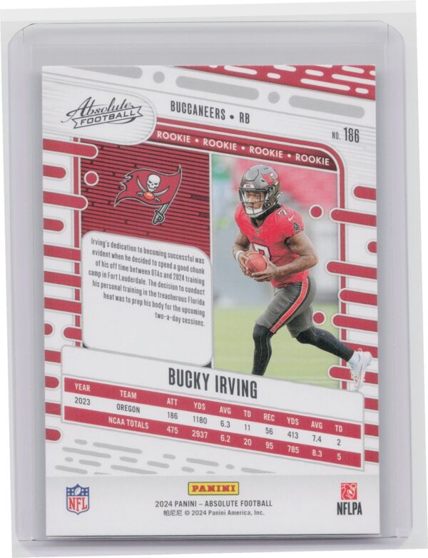 2024 Absolute Bucky Irving RC 186 Buccaneers - Image 3