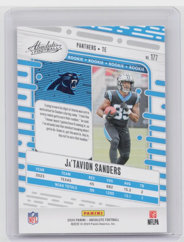 2024 Absolute Ja'Tavion Sanders Red and Blue RC 177 Panthers - Image 3