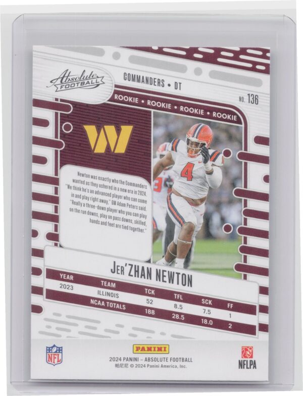 2024 Absolute Jer'Zhan Newton Red and Blue RC 136 Commanders - Image 3
