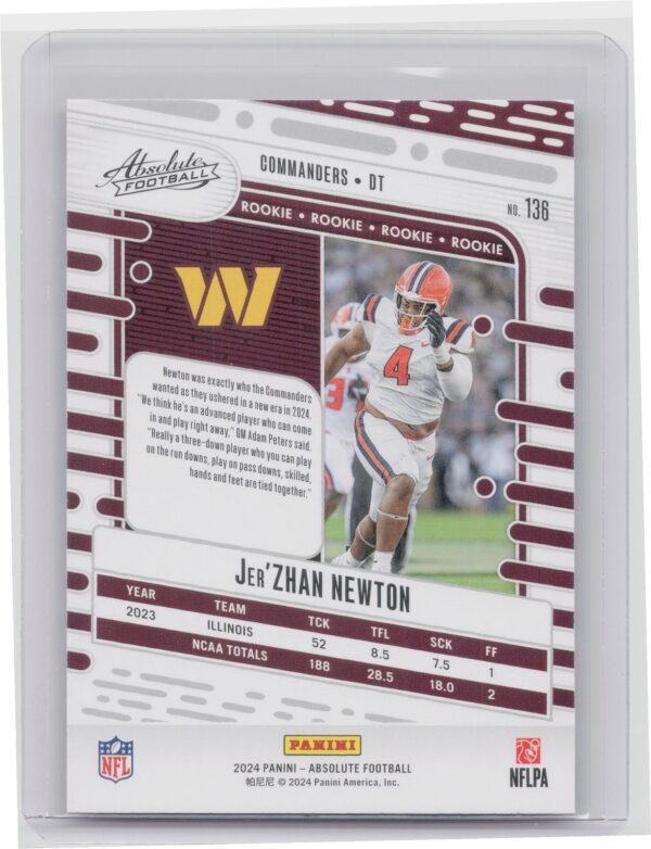 2024 Absolute Jer'Zhan Newton Red and Blue RC 136 Commanders - Image 3