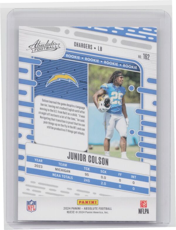 2024 Absolute Junior Colson Red and Blue RC #162 Chargers - Image 3