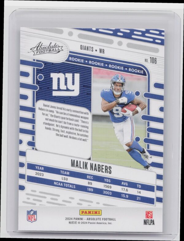 2024 Absolute Malik Nabers Red and Blue RC 106 Giants - Image 3