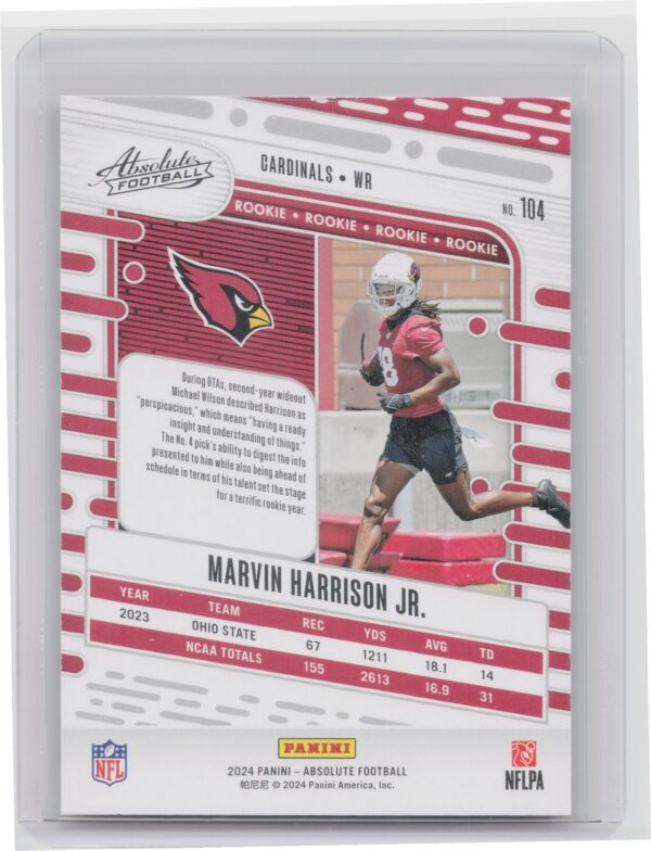 2024 Absolute Marvin Harrison Jr. Red and Blue RC 104 Cardinals - Image 3