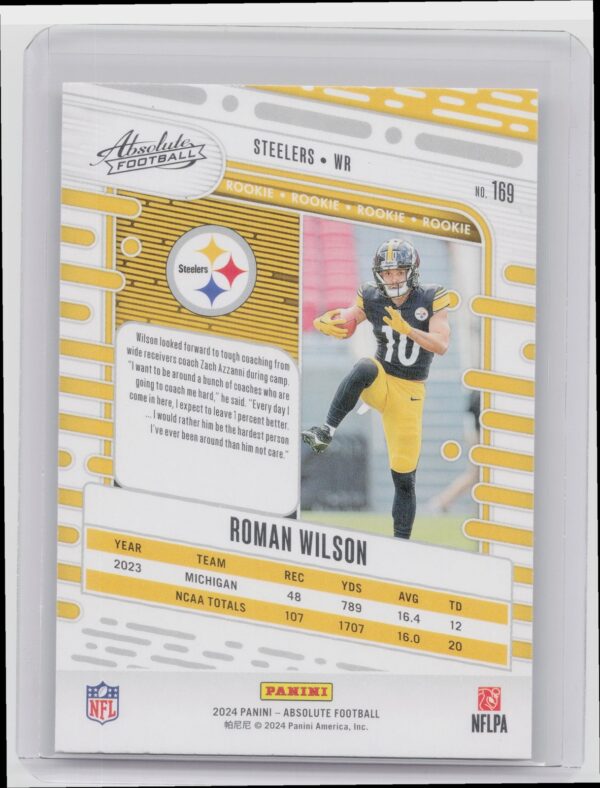 2024 Absolute Roman Wilson Red and Blue RC 169 Steelers - Image 3