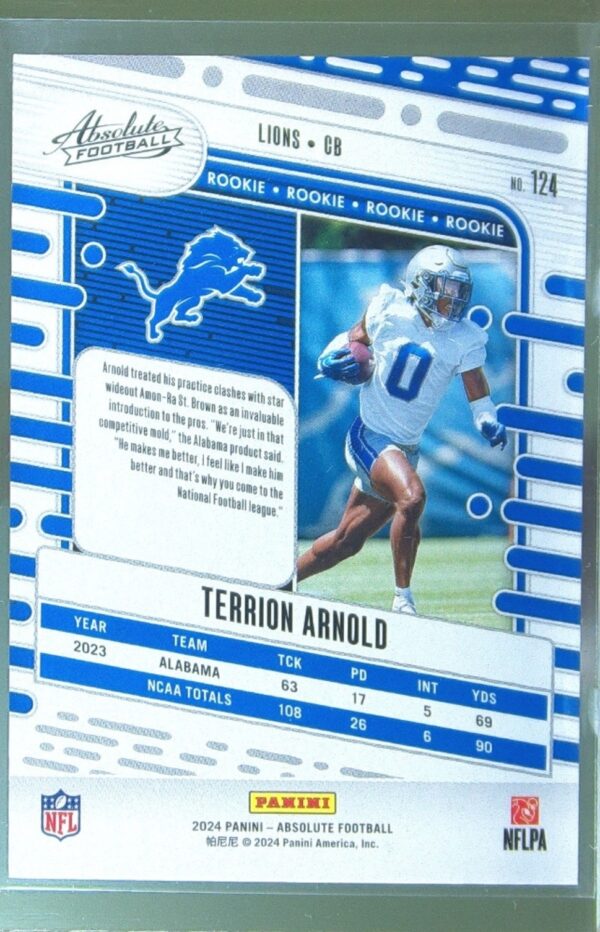 2024 Absolute Terrion Arnold Orange Mosaic /299 RC 124 Lions - Image 3