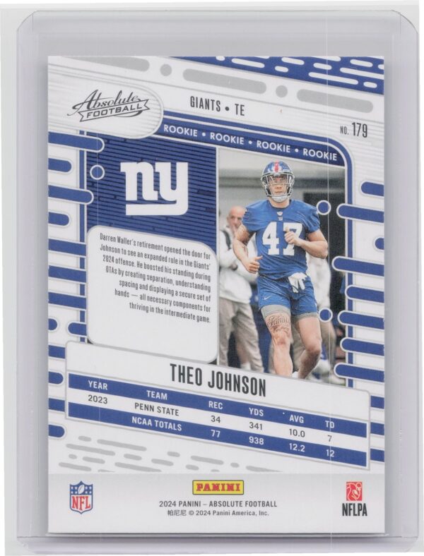 2024 Absolute Theo Johnson Red and Blue RC #179 Giants - Image 3