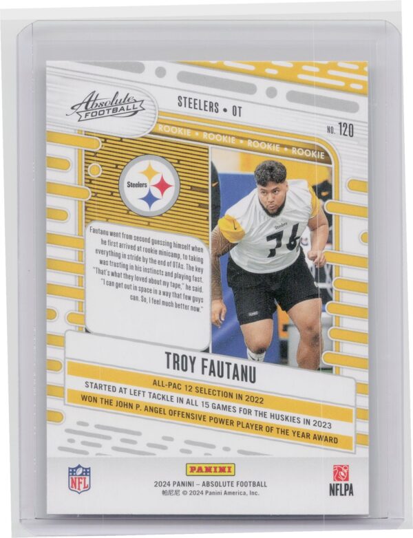 2024 Absolute Troy Fautanu Yellow RC 120 Steelers - Image 3