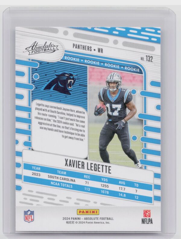 2024 Absolute Xavier Legette Red and Blue RC 132 Panthers - Image 3