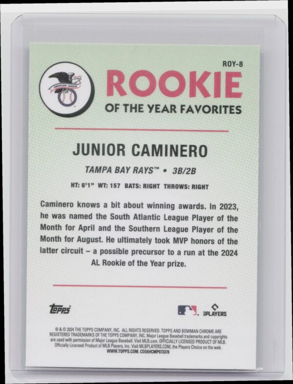 2024 Bowman Junior Caminero #ROY-8 Rays Rookie of the Year Favorites Mojo Ref - Image 3