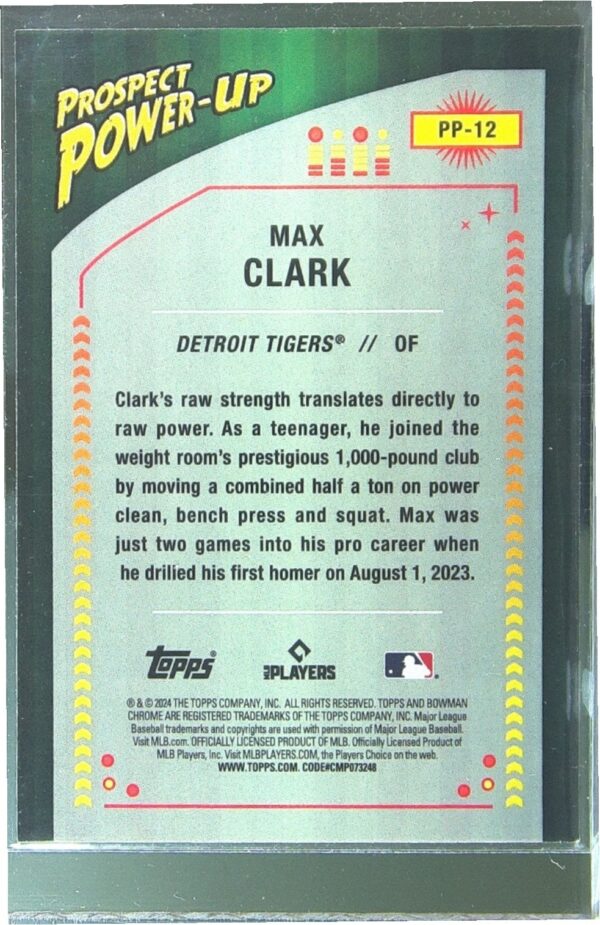 2024 Bowman Max Clark #PP-12 Tigers Prospect Power Up - Image 3