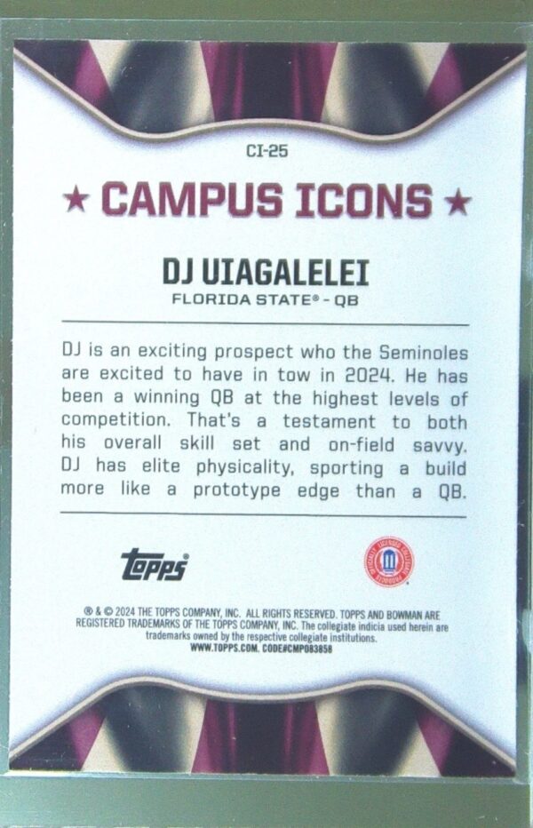 2024 Bowman University Chrome DJ Uiagalelei CI-25 Seminoles Campus Icons - Image 3