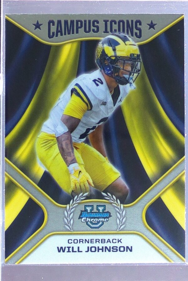 2024 Bowman University Chrome Will Johnson #CI-23 Wolverines Campus Icons