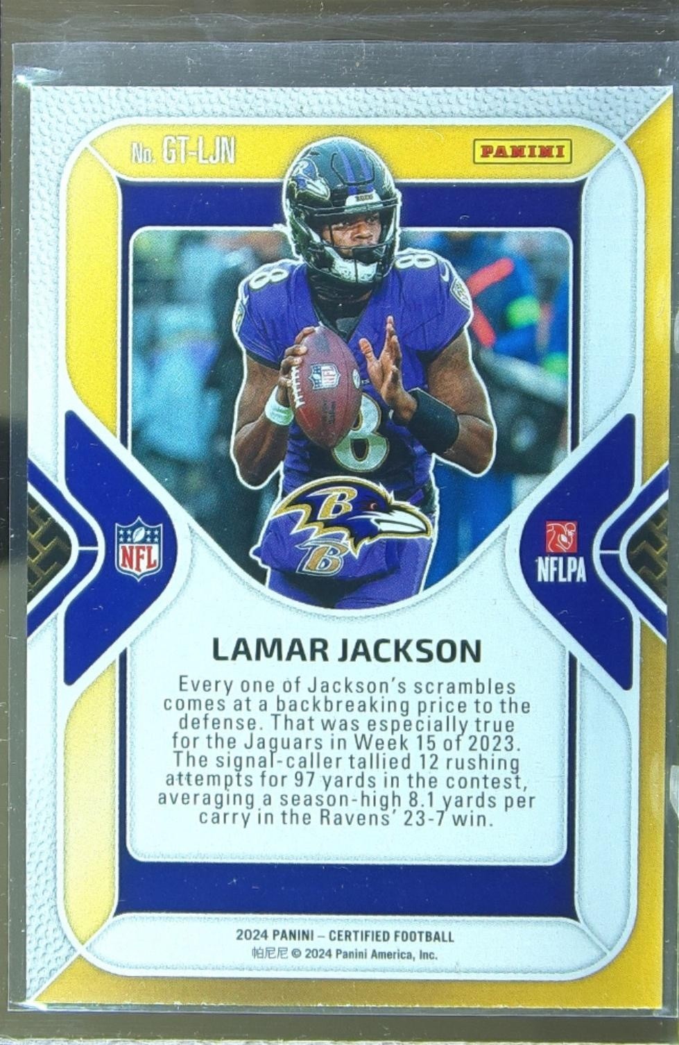 2024 Certified Lamar Jackson #GT-LJN Ravens Gold Team - Image 3