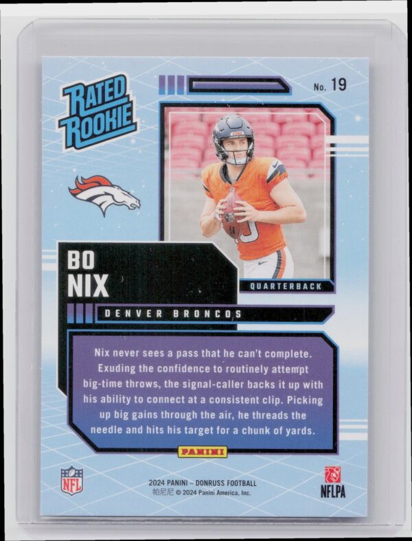 2024 Donruss Bo Nix 19 Broncos Rated Rookies Retro - Image 3