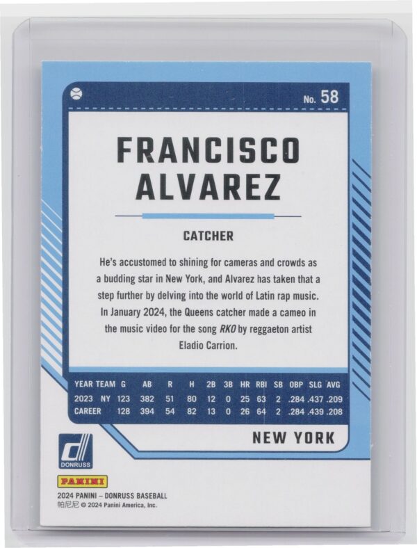 2024 Donruss Francisco Alvarez Liberty #58 Mets - Image 3