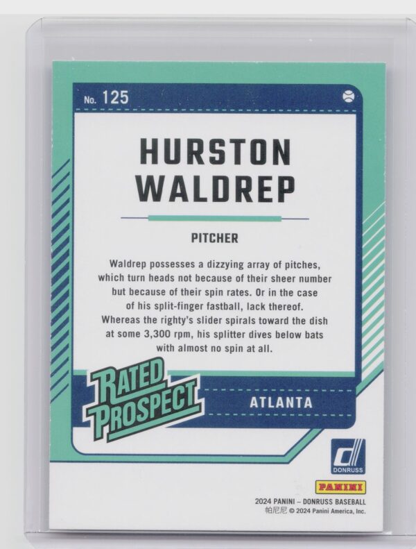 2024 Donruss Hurston Waldrep Red and Blue #125 Braves - Image 3