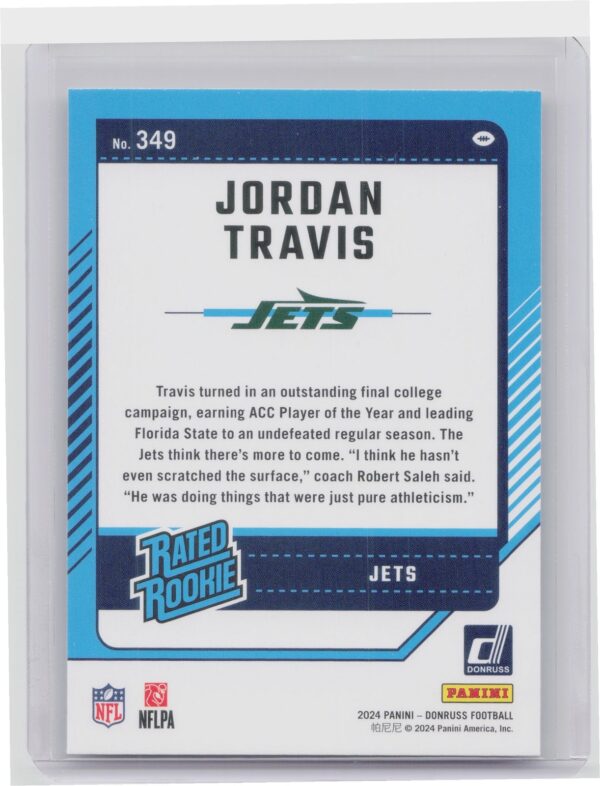 2024 Donruss Jordan Travis RC 349 Jets - Image 3