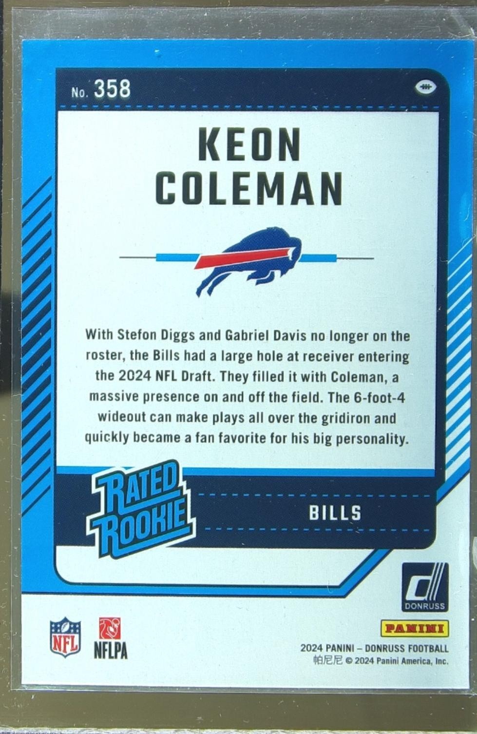 2024 Donruss Keon Coleman RC #358 Bills - Image 3