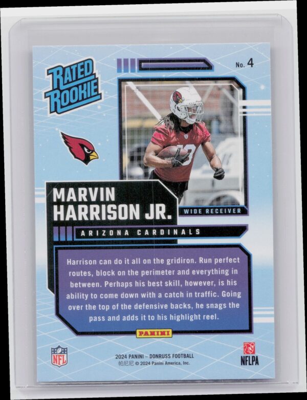 2024 Donruss Marvin Harrison Jr. 4 Cardinals Rated Rookies Retro - Image 3